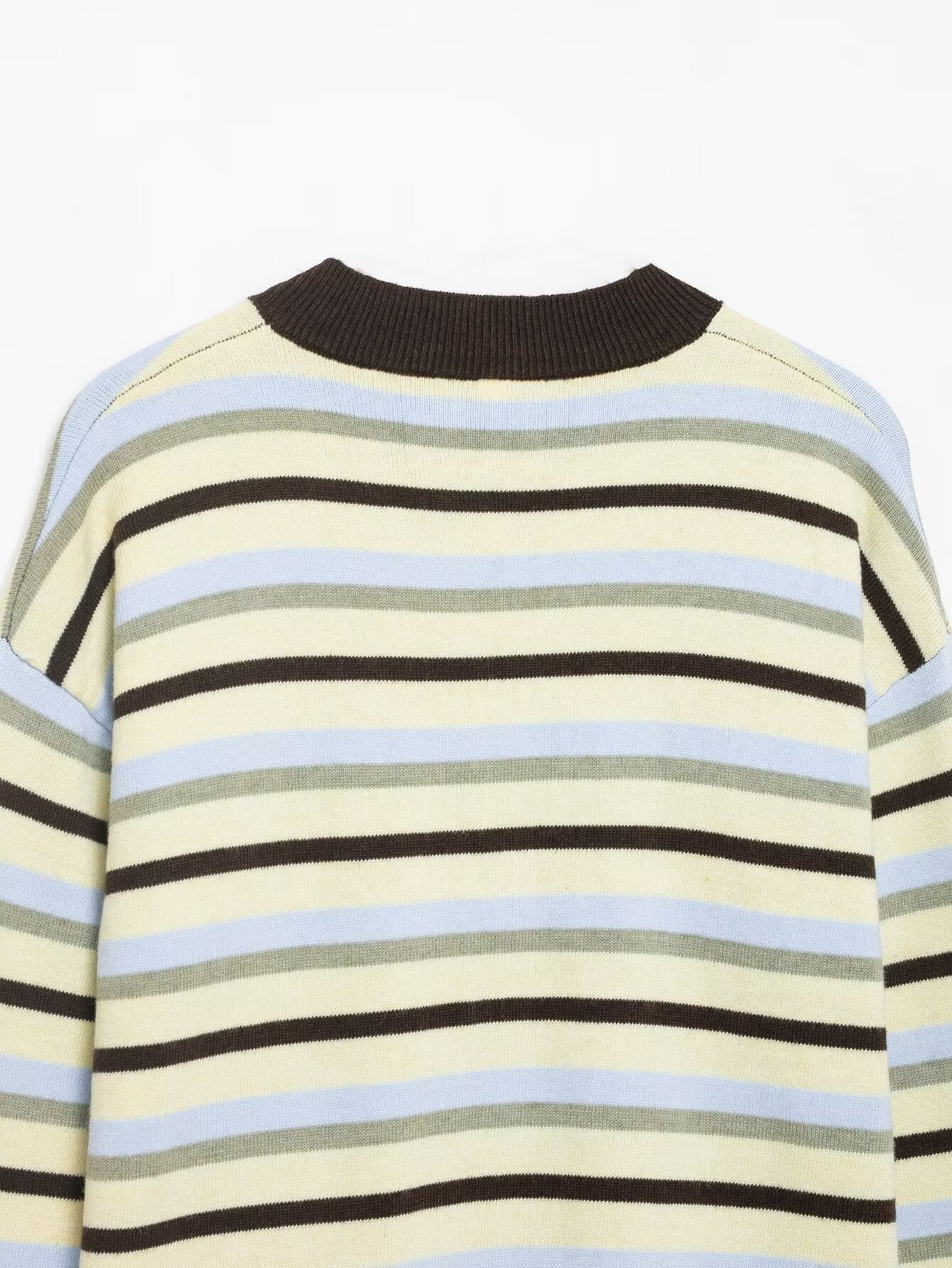 Round Neck Long Sleeve Loose Contrast Color Striped Lazy Knitted Sweater Women
