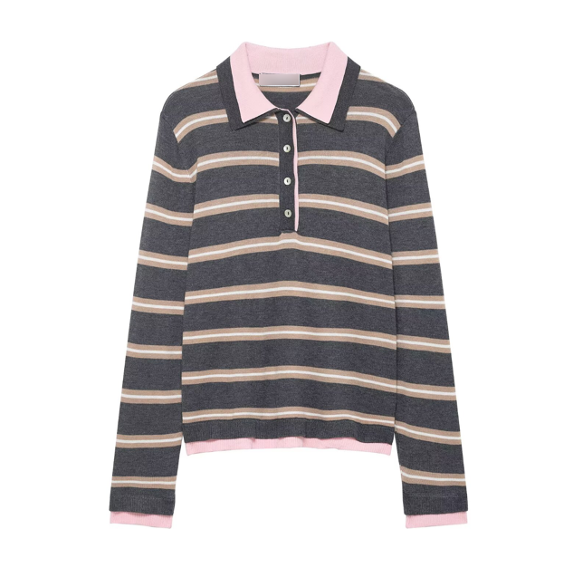 Women Casual Loose Patchwork Stripes Knitwear