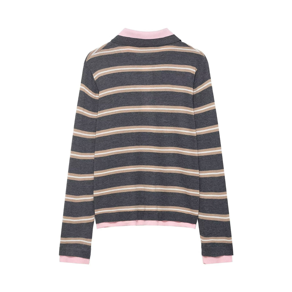 Women Casual Loose Patchwork Stripes Knitwear