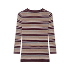 Women Clothing Spring Classic Color Contrast round Neck Striped Sweater