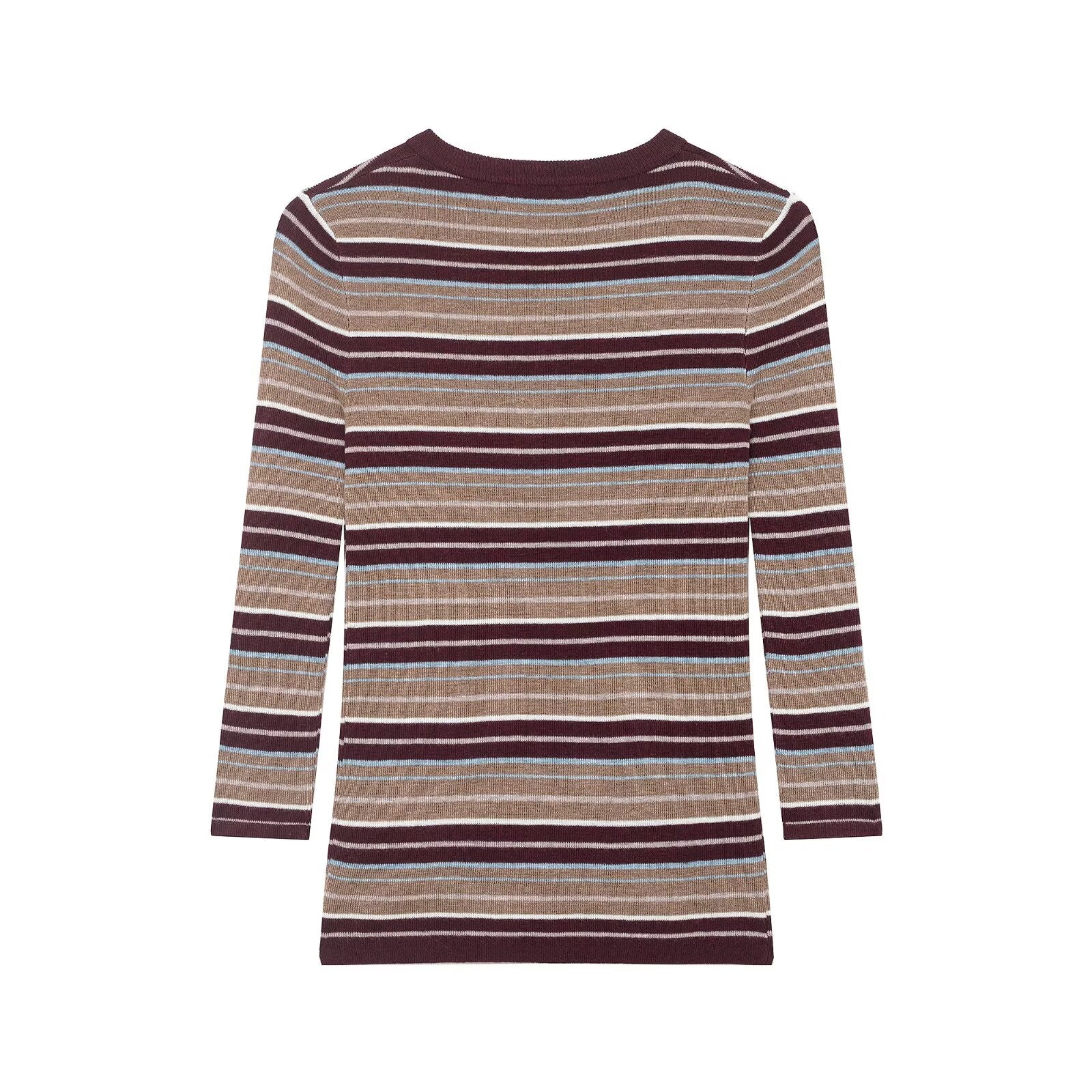 Women Clothing Spring Classic Color Contrast round Neck Striped Sweater