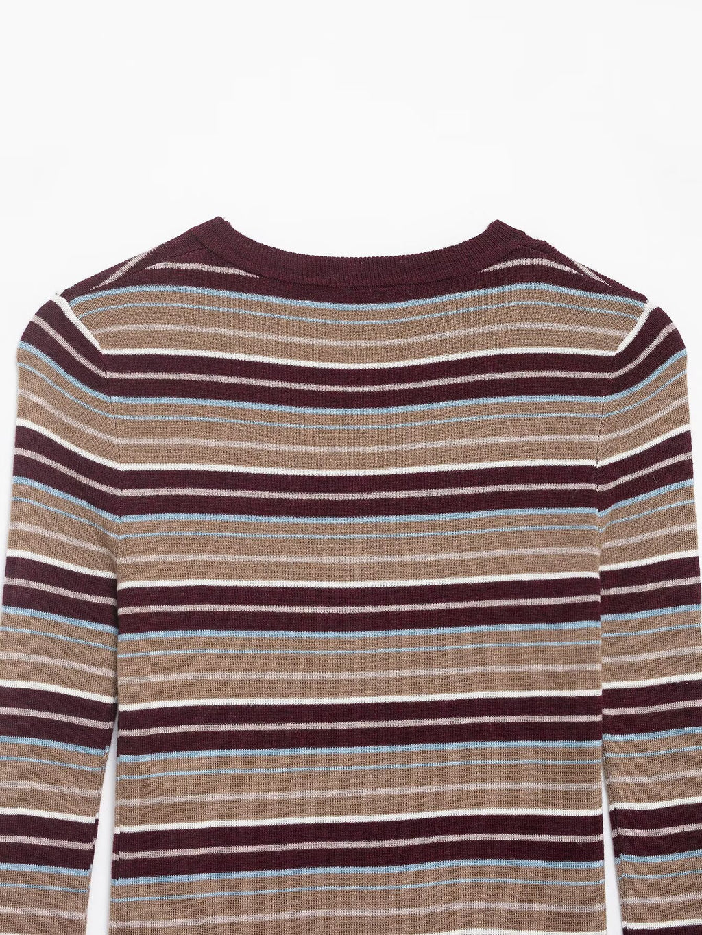 Women Clothing Spring Classic Color Contrast round Neck Striped Sweater