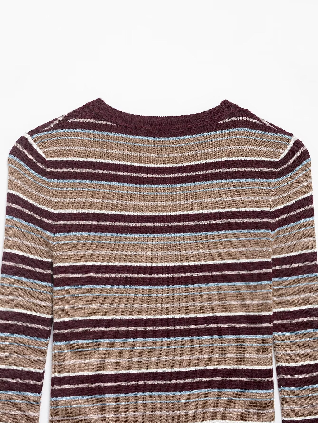 Women Clothing Spring Classic Color Contrast round Neck Striped Sweater