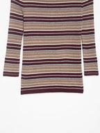 Women Clothing Spring Classic Color Contrast round Neck Striped Sweater