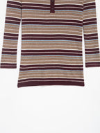 Women Clothing Spring Classic Color Contrast round Neck Striped Sweater