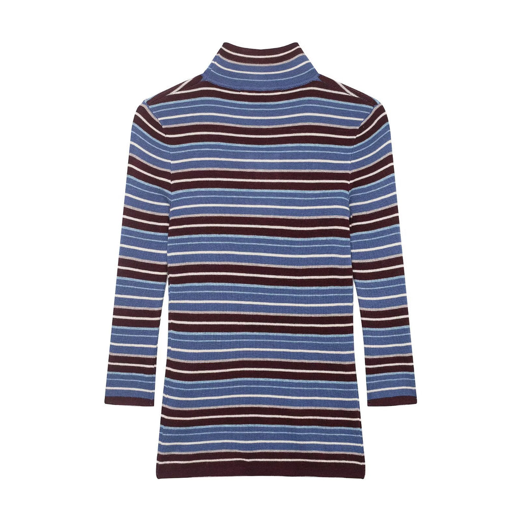 Women Clothing Spring Casual Contrast Color Stand up Collar Long Sleeve Striped Sweater