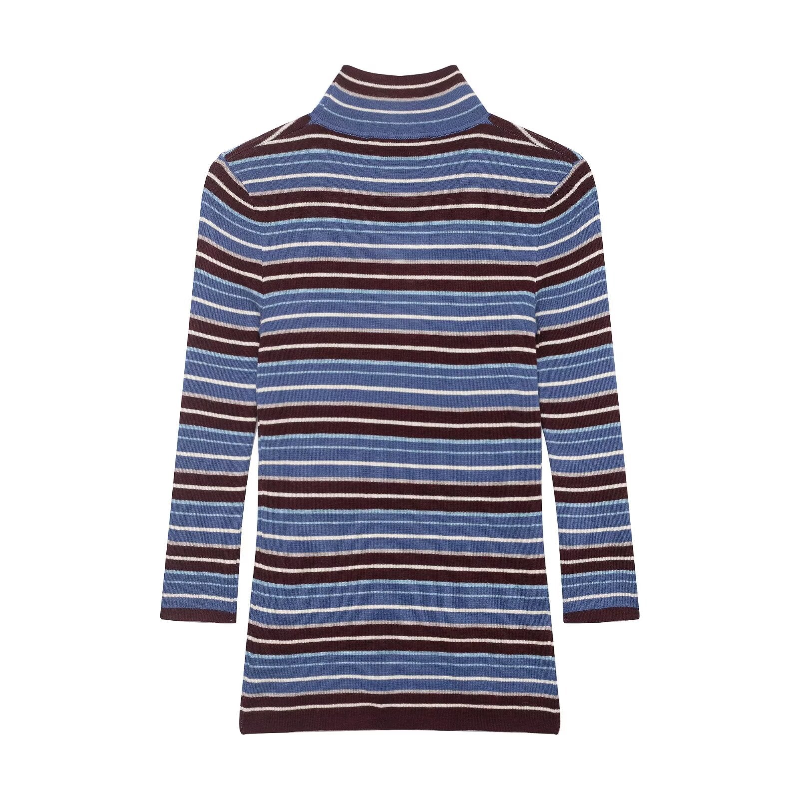 Women Clothing Spring Casual Contrast Color Stand up Collar Long Sleeve Striped Sweater