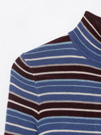 Women Clothing Spring Casual Contrast Color Stand up Collar Long Sleeve Striped Sweater