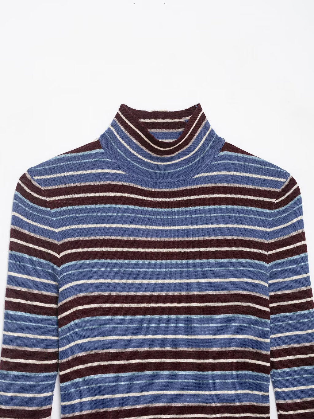 Women Clothing Spring Casual Contrast Color Stand up Collar Long Sleeve Striped Sweater