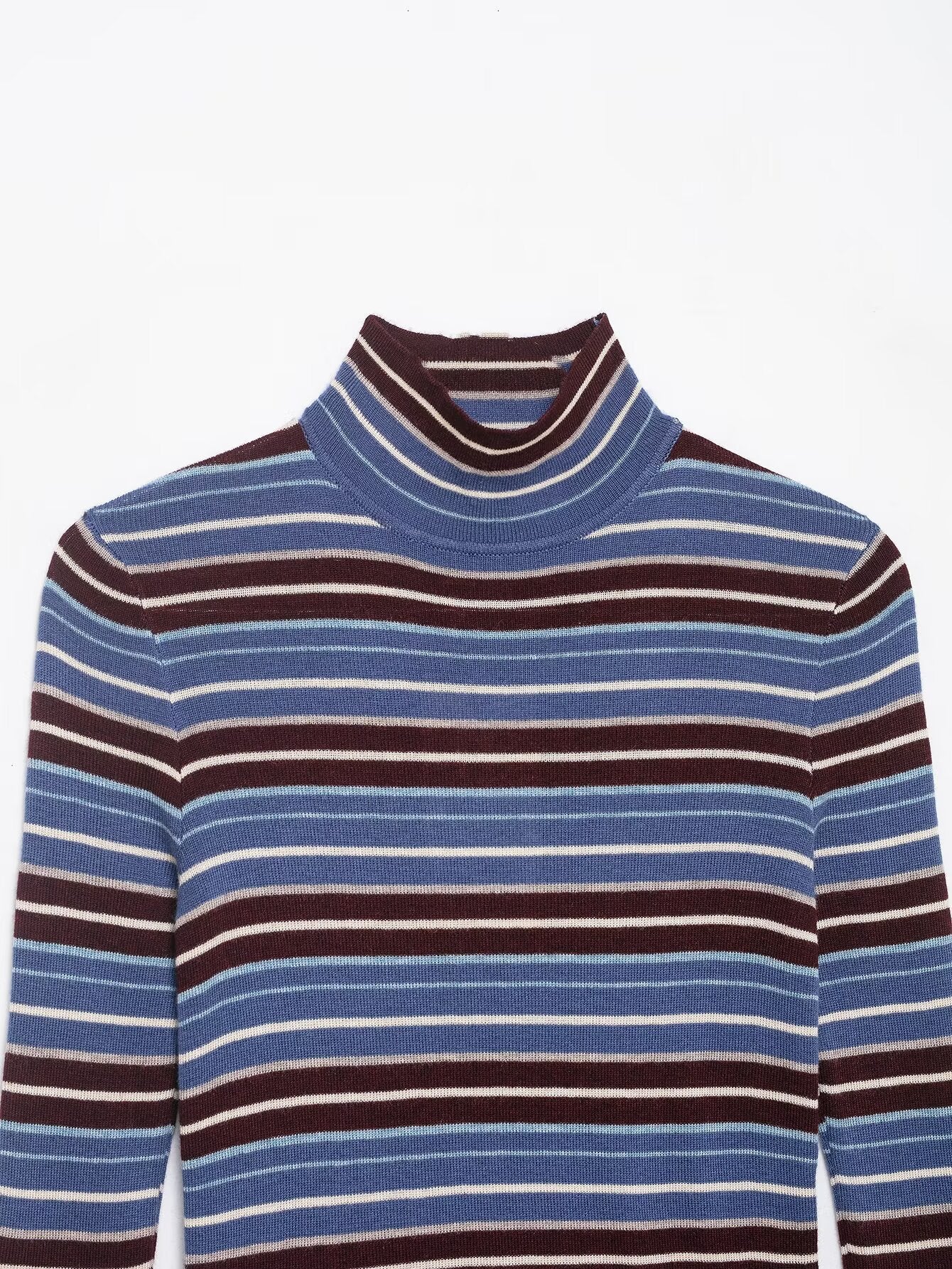 Women Clothing Spring Casual Contrast Color Stand up Collar Long Sleeve Striped Sweater