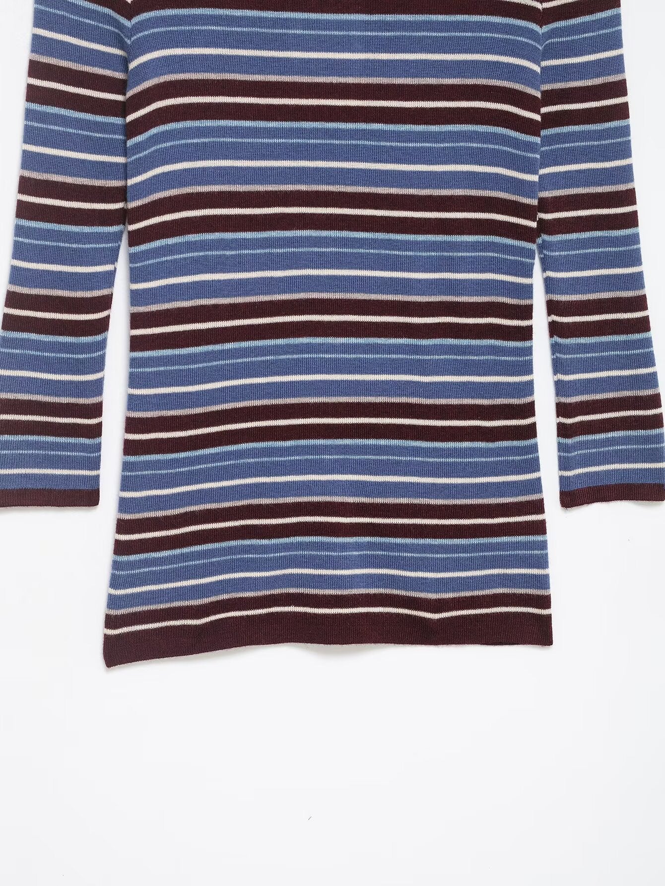 Women Clothing Spring Casual Contrast Color Stand up Collar Long Sleeve Striped Sweater