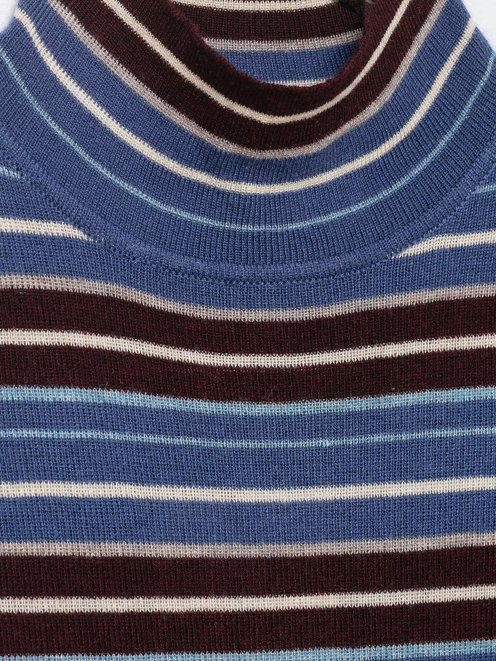 Women Clothing Spring Casual Contrast Color Stand up Collar Long Sleeve Striped Sweater
