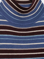 Women Clothing Spring Casual Contrast Color Stand up Collar Long Sleeve Striped Sweater