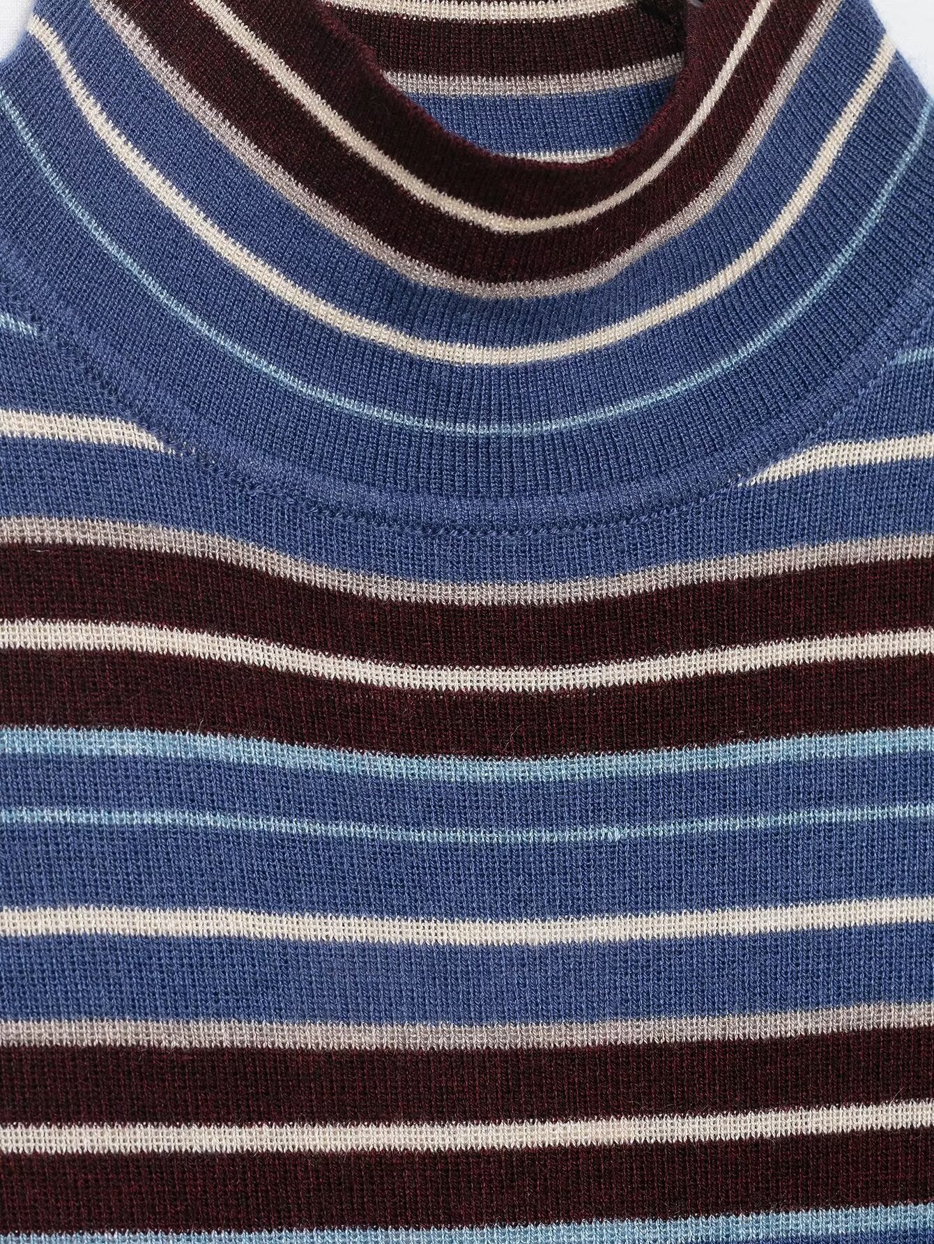 Women Clothing Spring Casual Contrast Color Stand up Collar Long Sleeve Striped Sweater