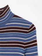 Women Clothing Spring Casual Contrast Color Stand up Collar Long Sleeve Striped Sweater