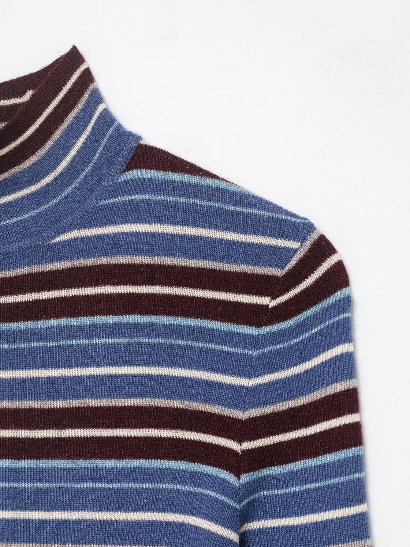 Women Clothing Spring Casual Contrast Color Stand up Collar Long Sleeve Striped Sweater