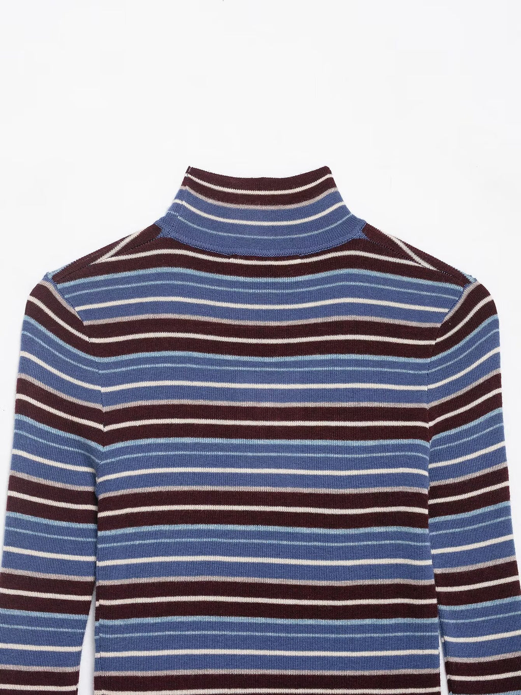 Women Clothing Spring Casual Contrast Color Stand up Collar Long Sleeve Striped Sweater