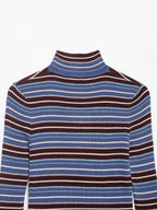 Women Clothing Spring Casual Contrast Color Stand up Collar Long Sleeve Striped Sweater