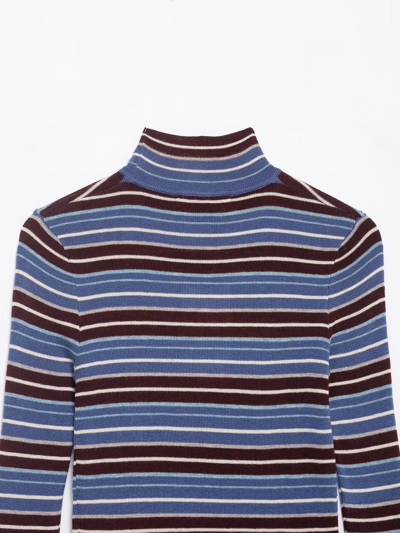 Women Clothing Spring Casual Contrast Color Stand up Collar Long Sleeve Striped Sweater
