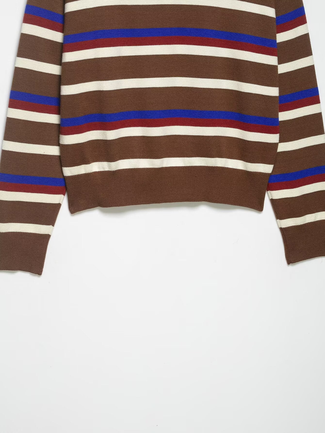 Autumn Winter Polo Collar Striped Long Sleeve Loose All Match Single Breasted Knitted Sweater