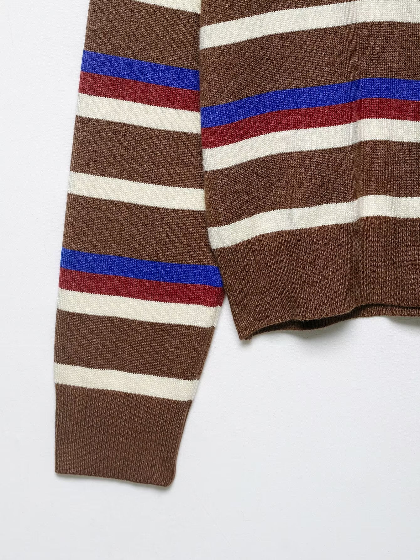 Autumn Winter Polo Collar Striped Long Sleeve Loose All Match Single Breasted Knitted Sweater