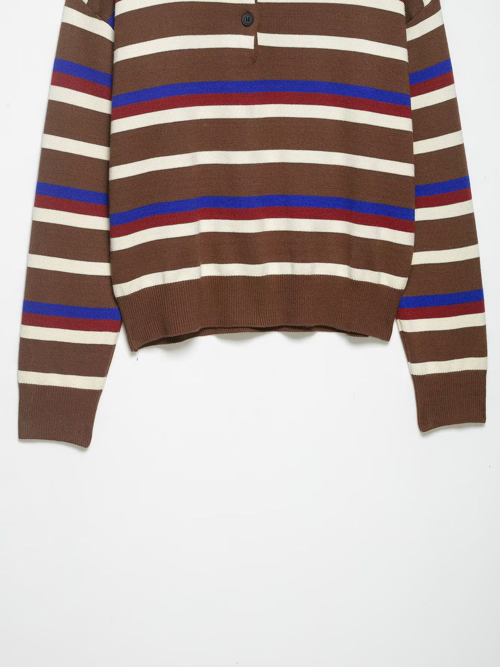 Autumn Winter Polo Collar Striped Long Sleeve Loose All Match Single Breasted Knitted Sweater