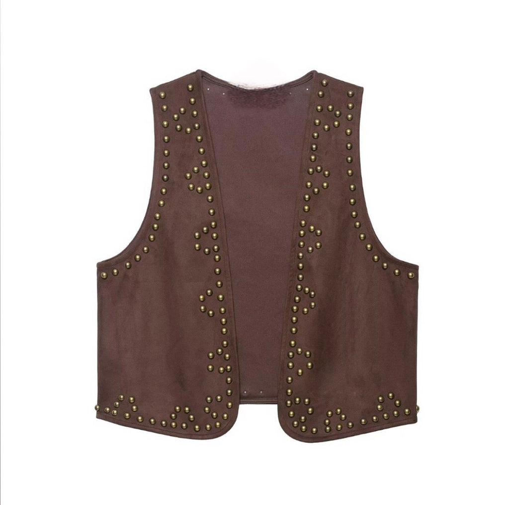 Women Clothing Rivet Suede Effect Vest Shorts