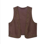 Women Clothing Rivet Suede Effect Vest Shorts