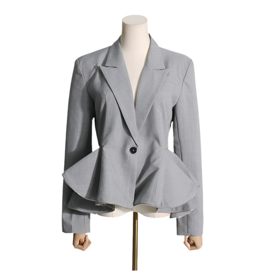 Autumn Elegant Office Double Breasted Stitching Ruffled Waist Slimming Short Blazer
