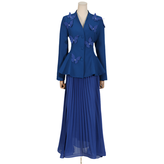 Autumn Winter Elegant Office Loose Three Dimensional Floral Ruffled Long Sleeve Skirt Two Piece Sets