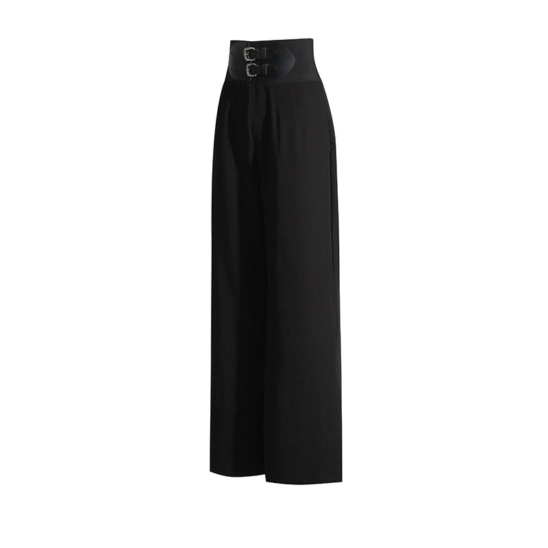 Autumn Dignified Sense of Design Belt Accessories Draping Effect High Waist Wide Leg Casual Trousers Women