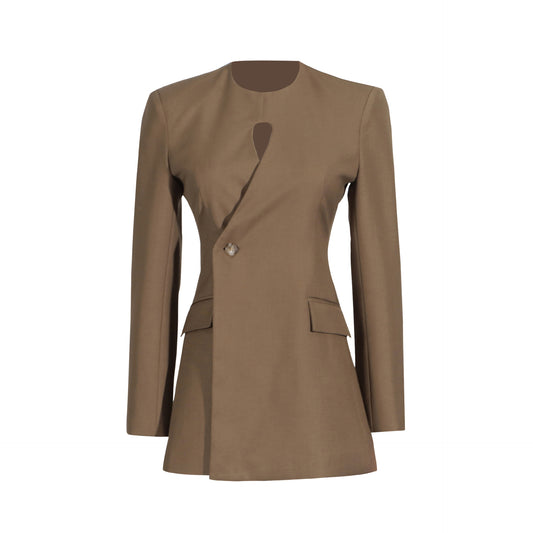 Fashionable Blazer Women Autumn Wild round Neck Hollow Out Cutout High Sense Long Sleeve
