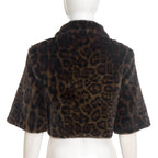 Women Clothing Autumn Winter Graceful Fashionable Collared Leopard Zipper Fur Short Jacket