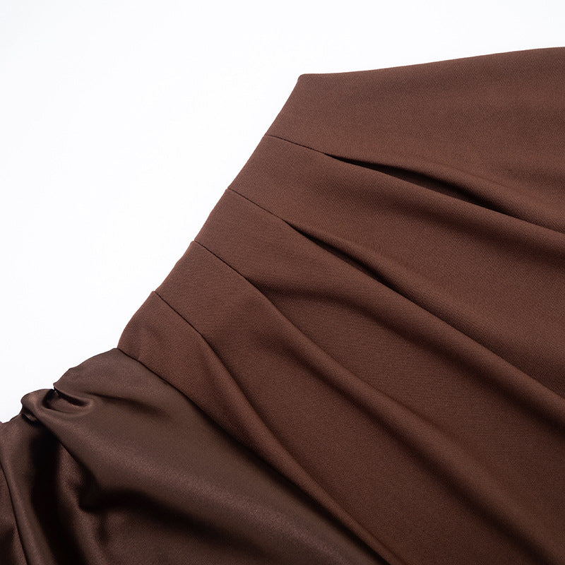 Women Clothing Autumn Winter Expensive Socialite One Shoulder Pleated Stitching Hip Fishtail Dress
