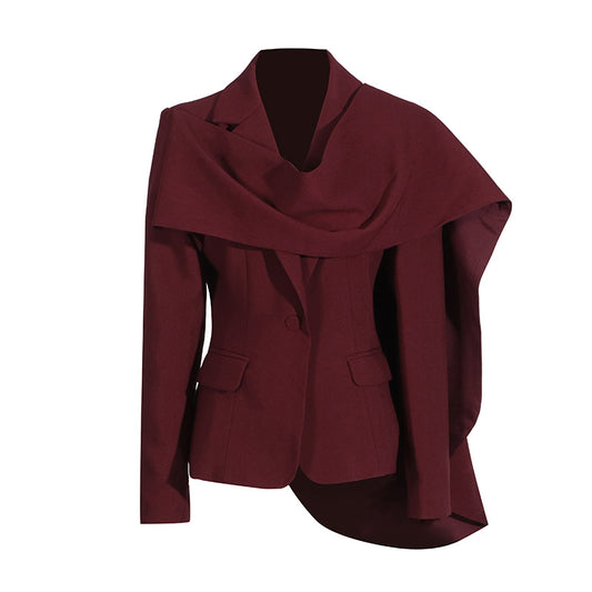 Personalized Blazer for Women Autumn Trendy Patchwork Design Red Shawl