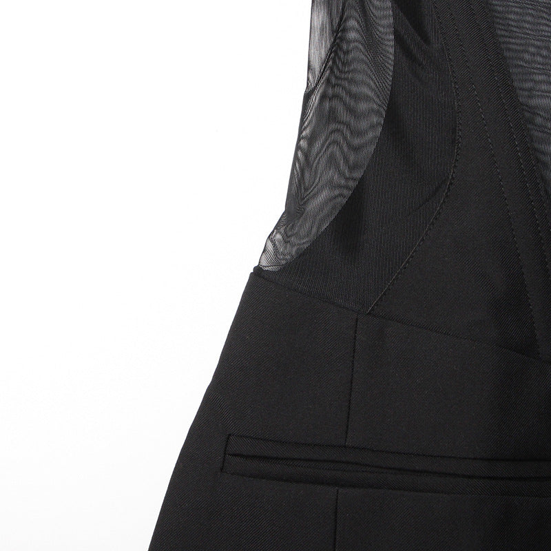Autumn Boning Corset Waist Mesh Stitching See Through Design Blazer Mid Length Blazers