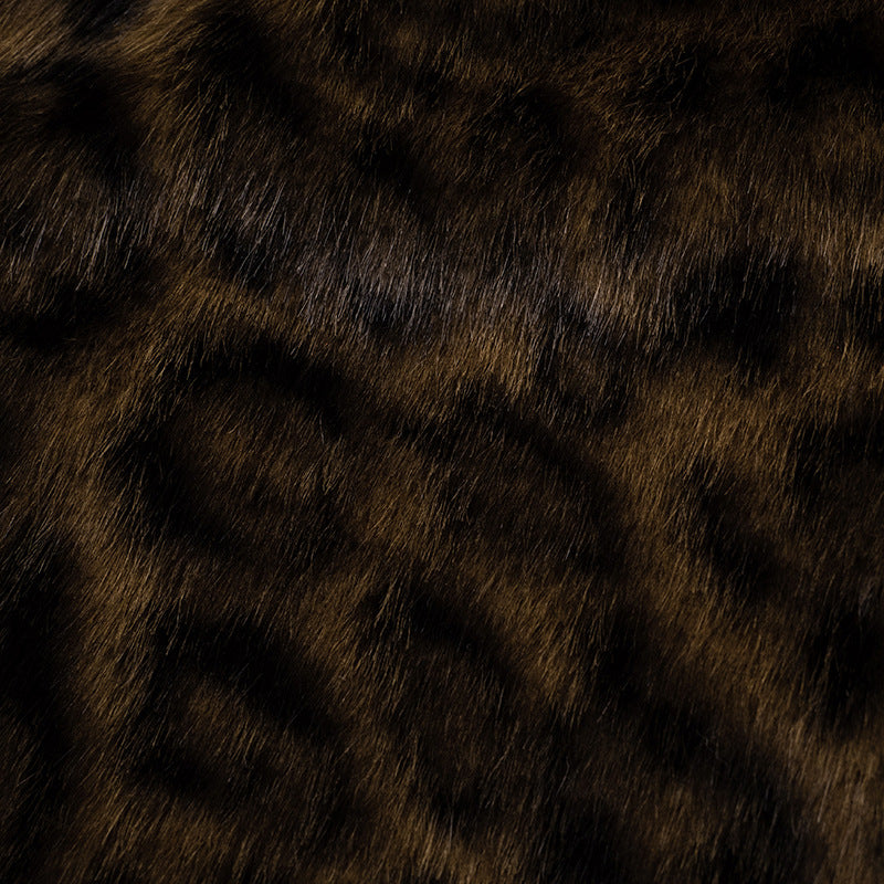 Women Clothing Autumn Winter Graceful Fashionable Collared Leopard Zipper Fur Short Jacket