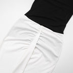 Women Clothing Autumn Winter Elegant Slim Fit Black White Contrast Color Pleated Boat Neck Backless Sheath Dress