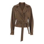 French Suede Collar Casual Double Breasted Coat Fall Winter Brushed Velvet Coat