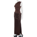 Women Clothing Autumn Winter Expensive Socialite One Shoulder Pleated Stitching Hip Fishtail Dress