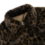 Women Clothing Autumn Winter Graceful Fashionable Collared Leopard Zipper Fur Short Jacket