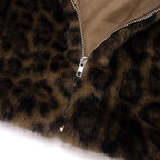 Women Clothing Autumn Winter Graceful Fashionable Collared Leopard Zipper Fur Short Jacket