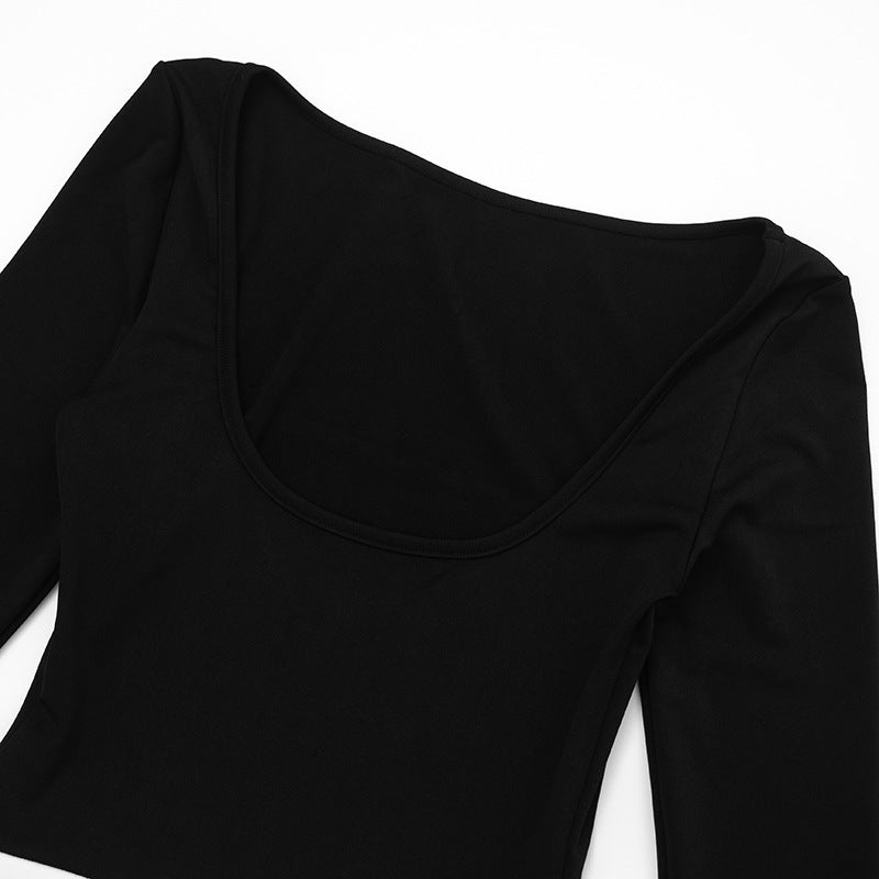 Women Clothing Autumn Winter Elegant Slim Fit Black White Contrast Color Pleated Boat Neck Backless Sheath Dress